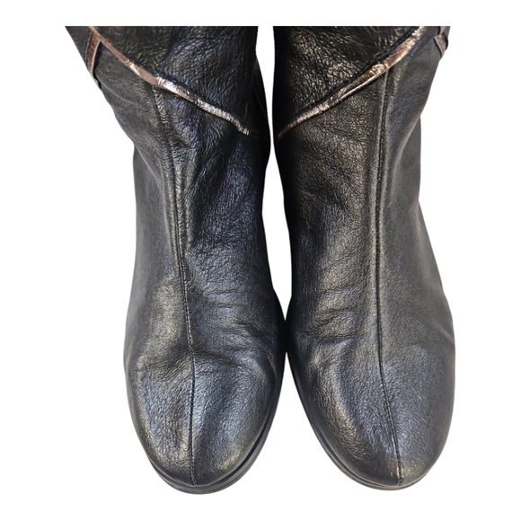 Nina Dolls Black Leather Flat Boots W/ Silver Trim Vintage Y2K Size 7 - Picture 7 of 12
